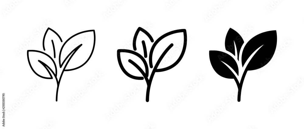 Obraz premium Plant Icons: Outline, Line Art, and Solid Fill Vector Graphics for Growth and Nature Themes