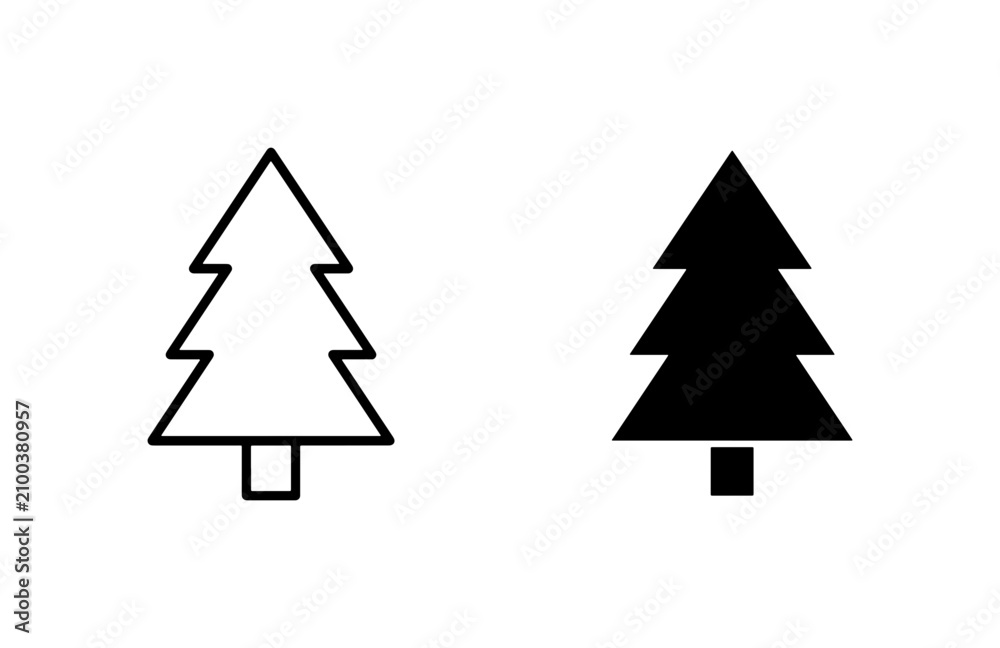 Fototapeta premium Christmas Tree Icons, Simple Outline and Solid Fill Vector Graphics for Holiday Design