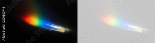 Rainbow prism light leak with spectrum colors. Diagonal refraction effect on black and transparent background vector