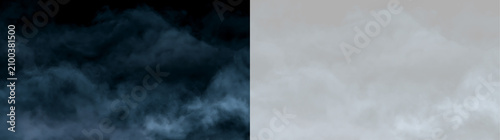 Tablou pe pânză Dense blue smoke overlay on black and transparent background