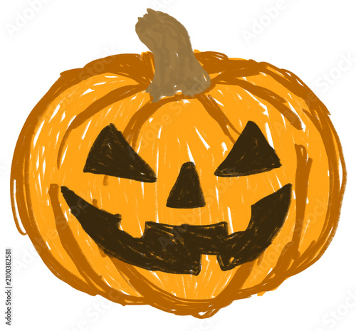 Cuadro en lienzo Hand-Drawn Spooky Halloween Jack-O-Lantern Pumpkin with Crayon Texture