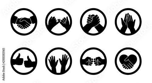 Canvas Print Friendship and Support Icons: Handshake, Pinky Swear, Clapping, Thumbs Up, Heart