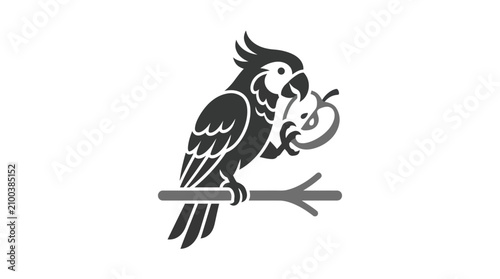 Foto Black and white parrot eating apple.