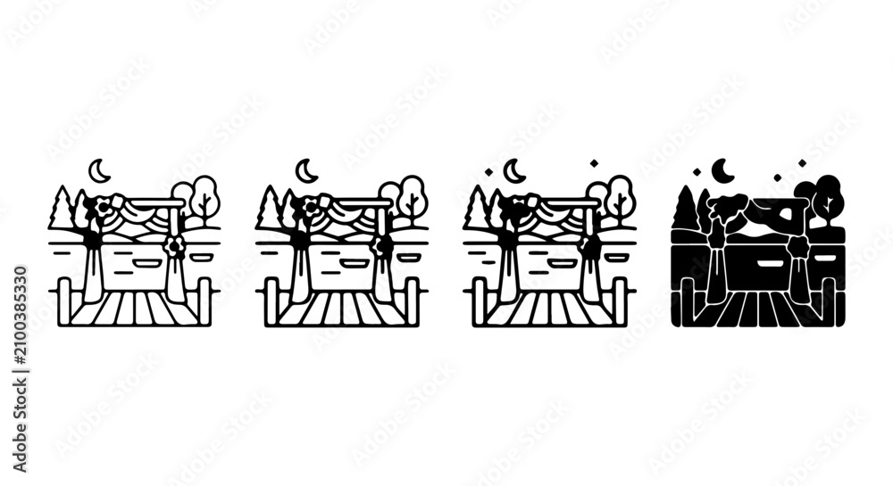 Obraz premium Farm Landscape Icons, Rural Countryside Scenes, Agricultural Fields, Day and Night Cycles, Vector Set
