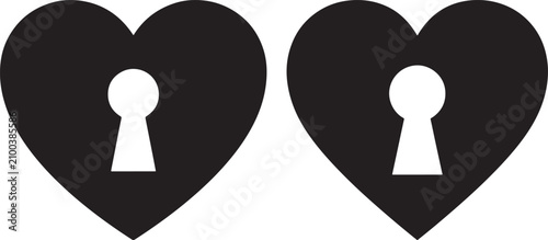 Two heart silhouettes with keyhole cutouts on white background silhouette romantic illustration isolated valentines minimalist