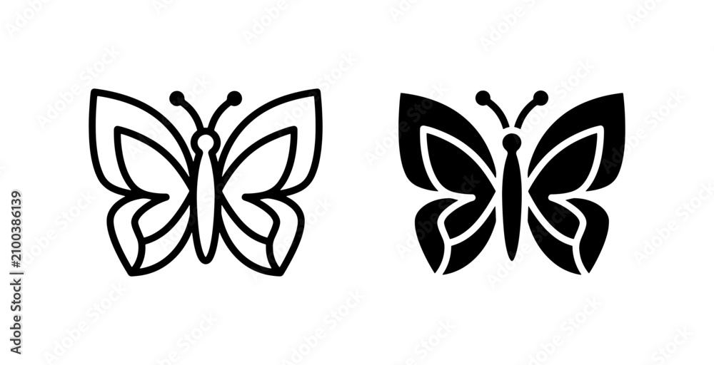 Fototapeta premium Butterfly Icons Set: Outline and Silhouette Vector Graphics for Nature and Design Projects