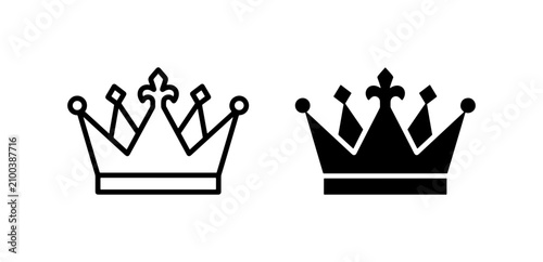 Photography Crown Icons Set: Royal Symbol Vector Graphics, Outline and Silhouette for Royalt