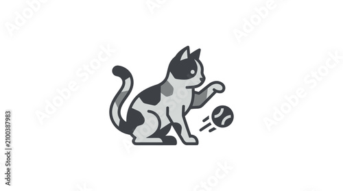 Foto Black and white cat playing outside.