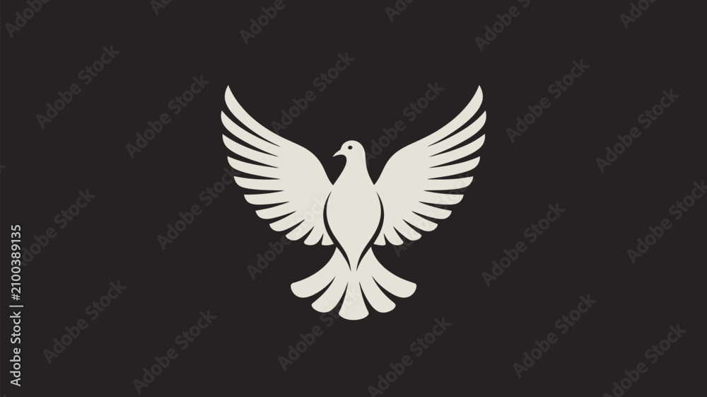 Fototapeta premium White dove flying upward with open wings isolated on black background vector icon symbol of peace hope freedom and spirituality