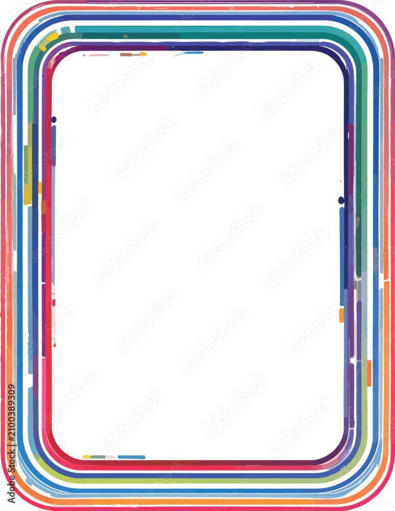 Obraz premium Colorful rounded rectangle border, abstract graphic design element with layered stripes and pixel art texture