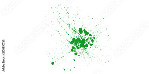 Green paint splatter on white background. Abstract ink splash texture for creative design.