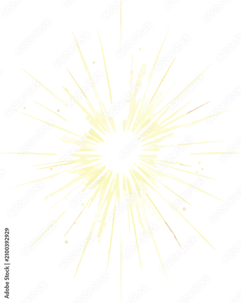 Obraz premium Isolated abstract yellow starburst light effect, radial explosion, radiant energy burst, bright glow