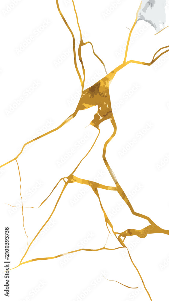 Fototapeta premium Abstract kintsugi crackle texture with gold veins on white, elegant marbled pattern and luxury surface design