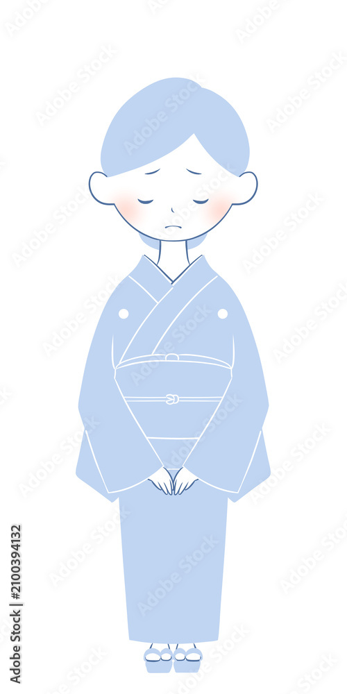 Fototapeta premium 着物の喪服を着た若い女性のイラスト