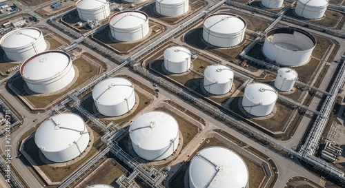 Expansive Industrial Storage Tanks Facility with Aerial View of Petroleum Storage Complex