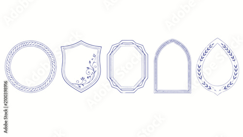 Decorative frame designs with circular shield octagonal arch and teardrop shapes