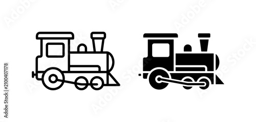 Bild auf Leinwand Steam Locomotive Icons: Classic Train Outline and Solid Silhouette, Transportati