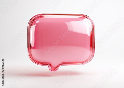 Shiny pink glass speech bubble with a smooth rounded shape on white