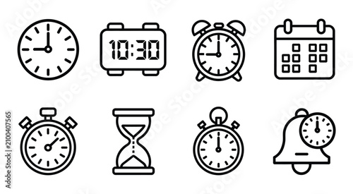 Obraz na płótnie Time Icon set, clock, stopwatch, calendar, hourglass, alarm, digital display, an