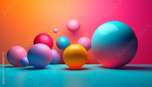 dynamic composition of abstract 3d spheres casting soft shadows on a vibrant gradient background embodying modern digital art and minimalist design for creative projects