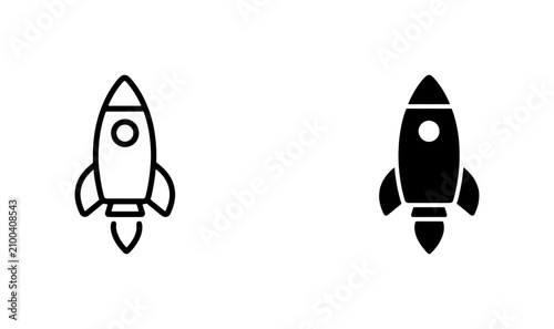 Rocket ship icon set, black outline and solid spaceship vector, startup launch symbols for business growth