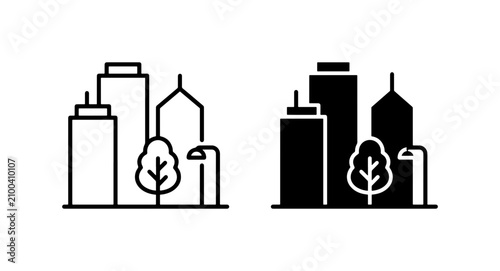 Foto Modern Cityscape Icons, Urban Skyline Vector Graphics, Minimalist Downtown Build