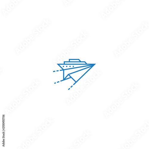 Flying paper airplane with ship logo.