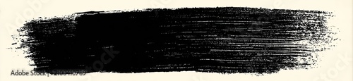 A bold, dark brushstroke streaked across a light, textured background
