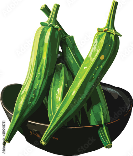 Isolated fresh okra pods in...