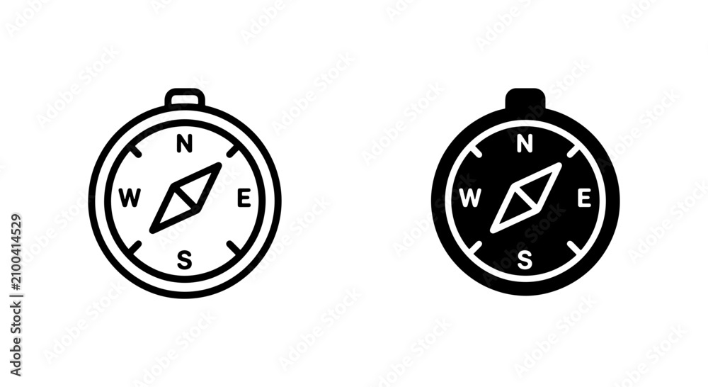 Fototapeta premium Compass Icons: Navigation Tools, Direction Finders, and Exploration Symbols. Set of Two Vector Graphics.