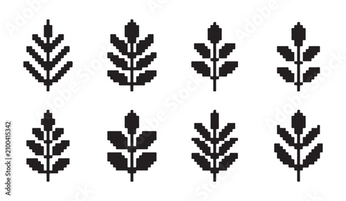 Φωτογραφία Minimalist pixel art leaves and botanical stems vector icons set for nature graphic theme