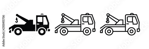 Schilderij op canvas ow Truck Icon set, silhouette, outline, and line art tow truck symbols, vector i