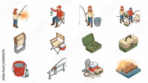 Tablou pe pânză Colorful flat vector icons of outdoor and indoor activities.