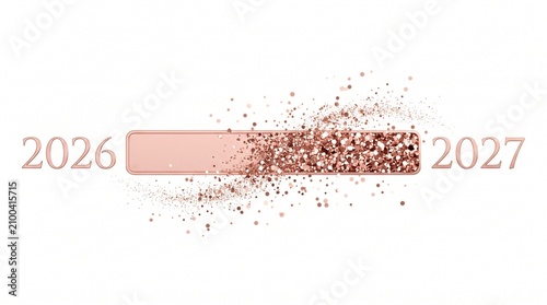 Year loading progress bar 2026 to 2027 gold loading bar filled with shimmering glitter,