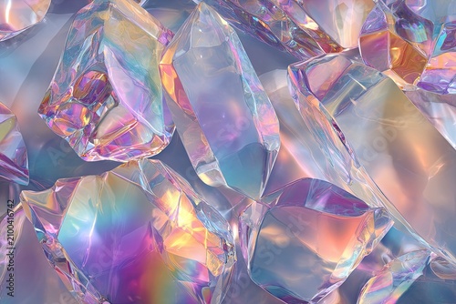 Iridescent crystals scatter light, creating a shimmering, faceted mosaic of color
