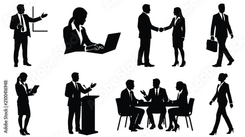 Canvastavla Collection of black silhouettes featuring business people in various office scen