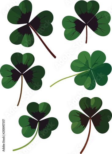 Set of green clover leaves ...