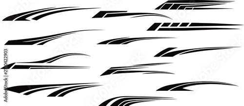 Sports vehicle body decal stickers and racing stripe vector set.