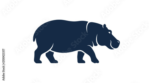 Photos Dark blue hippopotamus walking profile view.