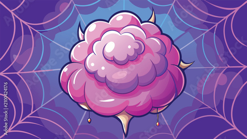 Abstract fluffy pink monster creature on spider web background with creature abstract halloween background illustration character decoration celebration stylized colorful whimsical softness