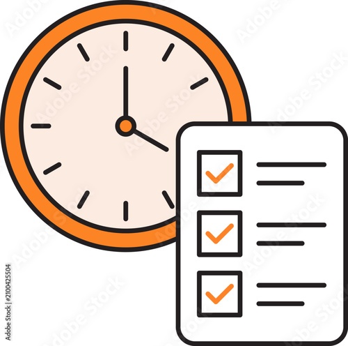 Time management checklist with clock and task planning vector illustration