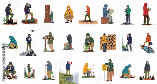 Canvastavla Collection of environmental researchers, scientists, and conservationists performing diverse field work activities for nature protection and ecological monitoring