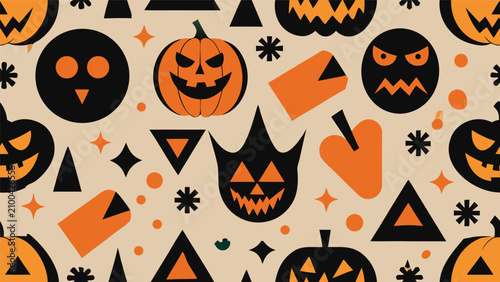 Seamless halloween pattern with jack o lantern pumpkins and spooky faces halloween jackolantern seamless celebration background wallpaper illustration decoration seasonal triangle abstract