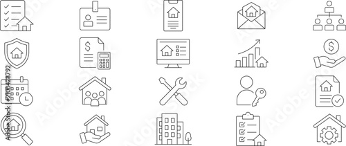 Konstfotografi Real Estate & Property Management Line Icons Set – Smart Home, Housing, Mortgage