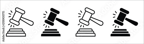 Fotografie Judge gavel icons with filled and outline auction hammer symbols for courtroom justice, legal services, judicial decisions, attorney branding, and law enforcement graphics, vector, designs