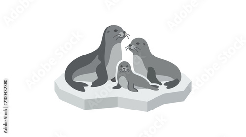 Quadro su tela Three seals on ice together.