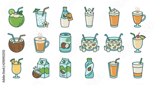 Fotografie Various types of cold drinks icons.