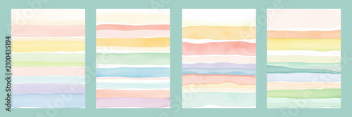 Fényképezés Set of congratulatory watercolor cards, striped background