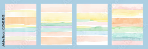 Vászonkép Set of congratulatory watercolor cards, striped background