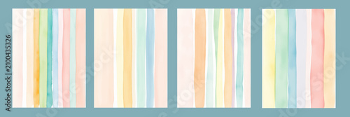 Obraz na płótnie Set of congratulatory watercolor cards, striped background